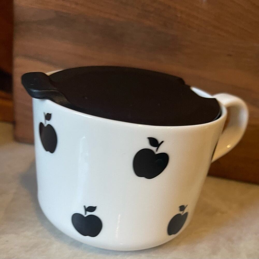 Kate Spade Lenox Chic White Mug with Black Apple Motif and Lid
